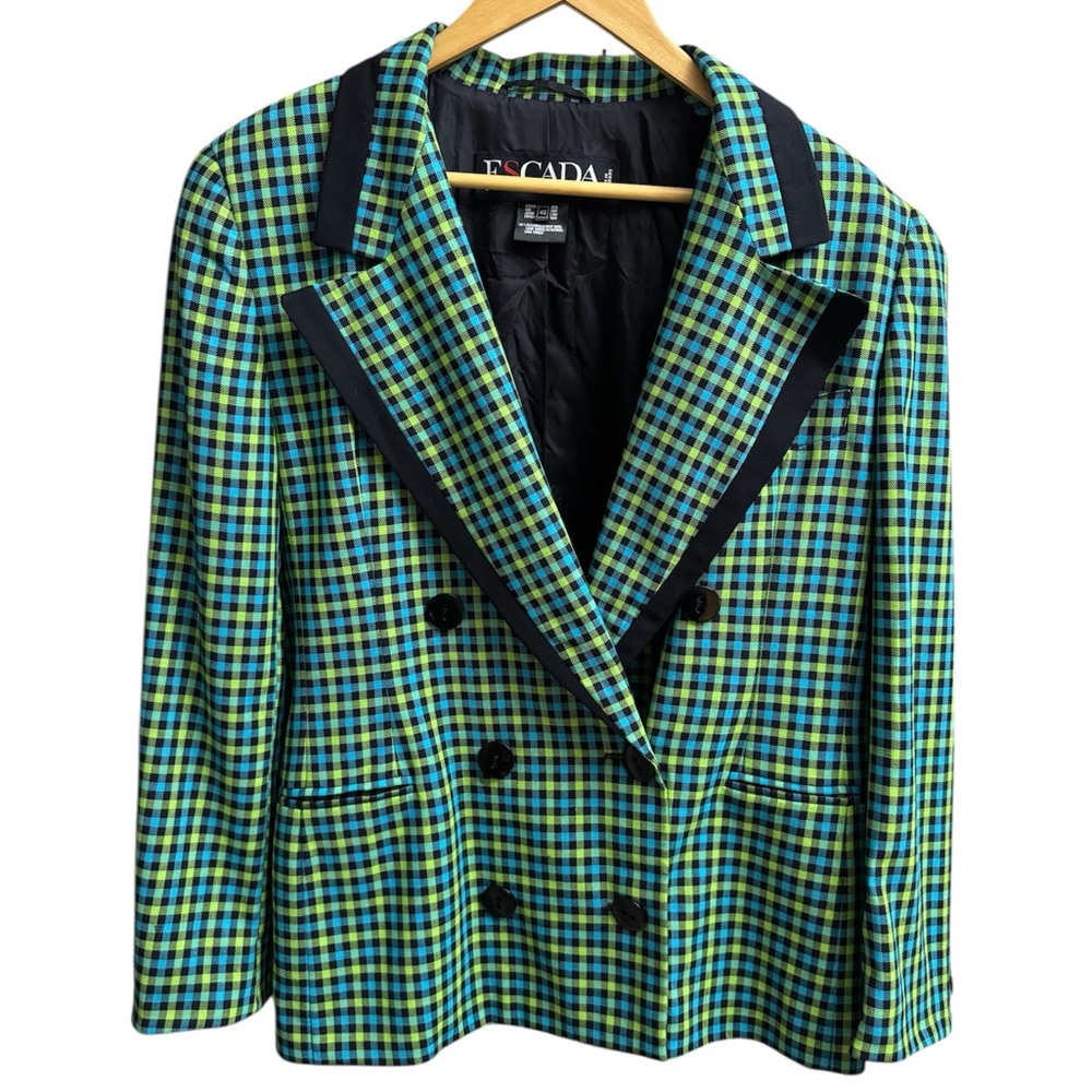 Vintage ESCADA double breasted blazer.Blue and green. Size 42( US Large)
